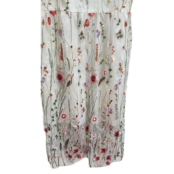 Misslook Mesh Sheer Floral Embroidered Dress Boho Cottagecore Midi 3/4 Sleeve 12 - Picture 5 of 16